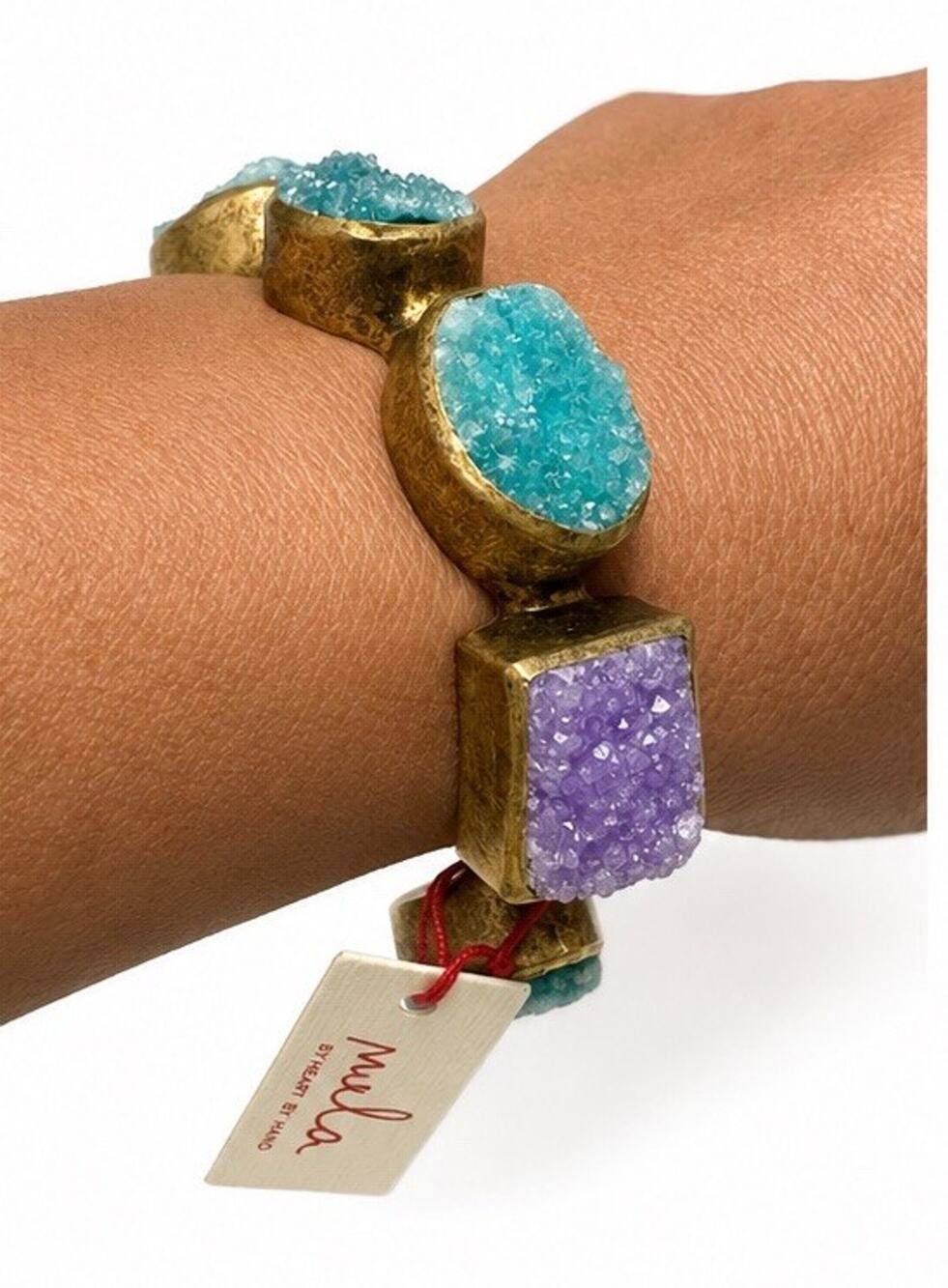 MELA ARTISANS DRUZY CUFF BRACELET GOLD TONE BLUE PURPLE STATEMENT NWT $349